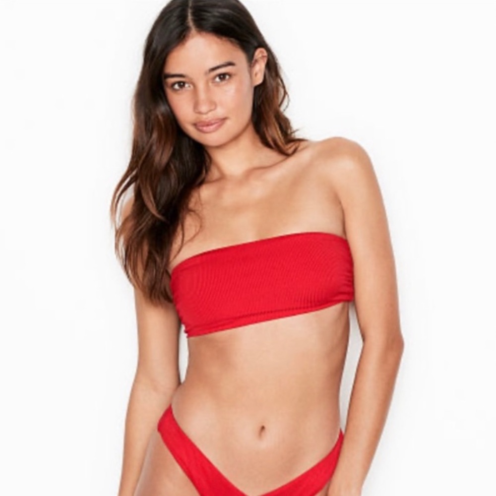 PINK Red Strapless Bandeau Bikini Top